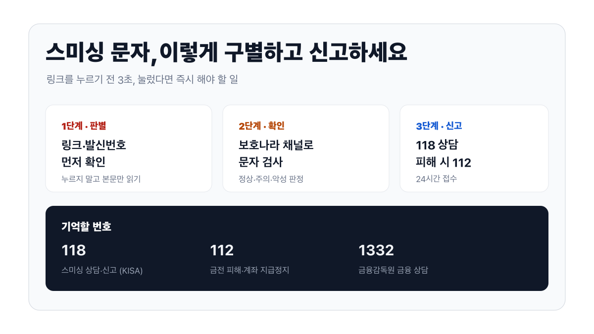 스미싱 문자 구별법과 신고 절차 요약
